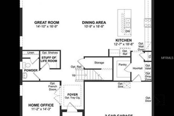 Floor plan of Bessemer model home featuring great room, dining area, kitchen with pantry, home office, foyer, and two-car garage, designed for 992 Grand Hilltop Dr, Apopka, FL.