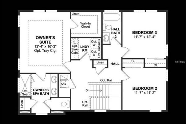 Floor plan of the Bessemer model at 992 Grand Hilltop Dr, Apopka, FL, featuring the owner's suite, spa bath, two additional bedrooms, and a laundry room.
