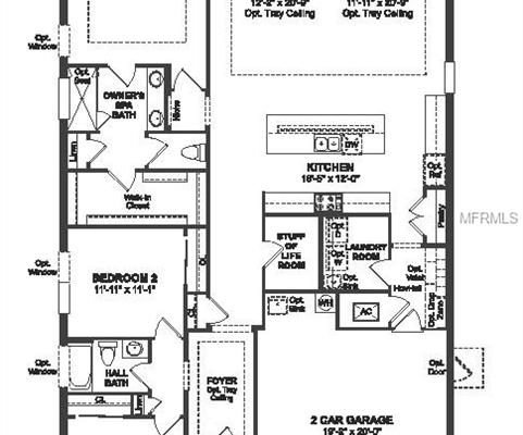 Floor plan for 1827 Hawksbill LN, Saint Cloud, FL, featuring 3 bedrooms, 2 bathrooms, a kitchen, laundry room, and a 2-car garage layout.