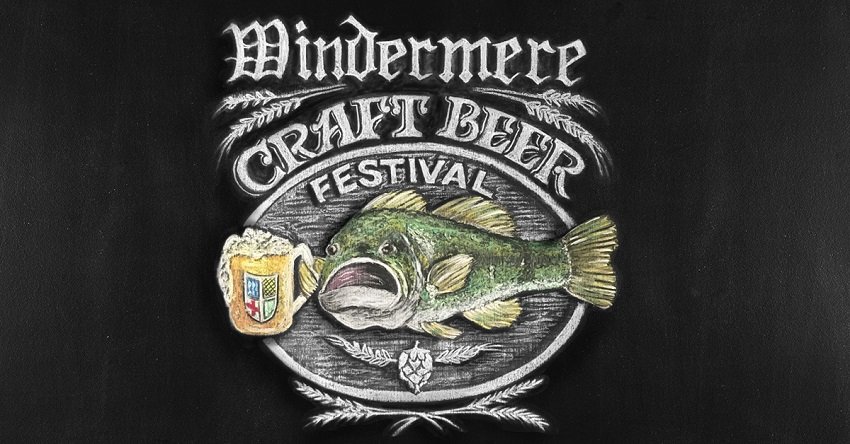 Windermere Craft Beer Festival logo featuring a bass fish and beer mug, promoting local breweries and community involvement.